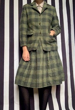 Vintage khaki tweed two-piece, Woolmark, skirt and jacket