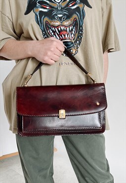 Vintage 60s Brown Rectangle Leather Midi Handbag