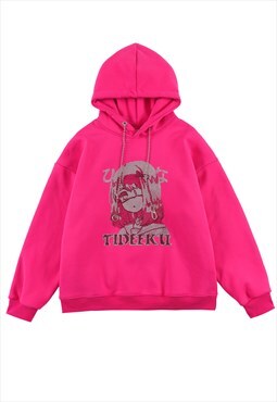 I-girl print hoodie anime pullover chain top in pink