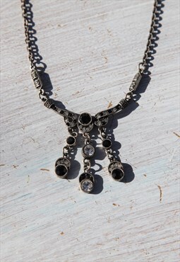 Deadstock boheme black/white glass crystals chain necklace.