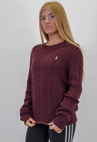 VINTAGE RALPH LAUREN CABLE KNIT SWEATSHIRT IN RED LARGE