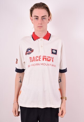 FILA MENS VINTAGE POLO SHIRT MEDIUM WHITE 90S