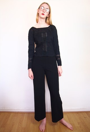 BLACK MINIMAL ANKLE WIDE LEG TROUSERS