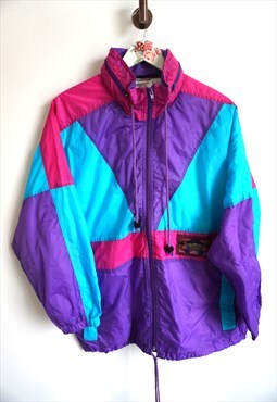 Vintage Windbreaker Raincoat Sports Jacket with Hood Parka