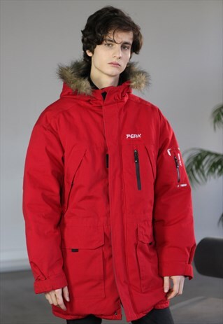 VINTAGE PEAK PERFORMANCE PUFFER PARKA JACKET IN RED