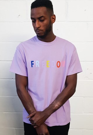 CLASSIC FIT MAUVE T-SHIRT WITH FREEDOM PRINT