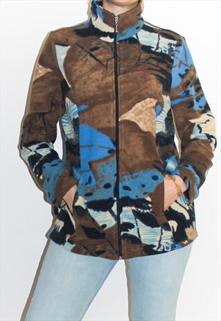 VINTAGE 80'S PATTERNED ZIP UP FLEECE JACKET