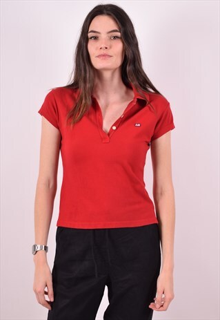 POLO RALPH LAUREN WOMENS VINTAGE POLO SHIRT MEDIUM RED 90S