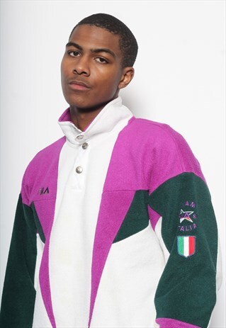 VINTAGE FILA SKI TEAM 1/4 BUTTON UP FLEECE PURPLE WHITE