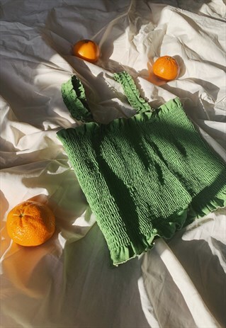 COTTON AND LINEN GREEN CROP TOP