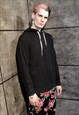 KNITTED HOODIE LONG LACE KNITWEAR PULLOVER IN BLACK