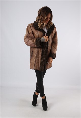 SHEEPSKIN LEATHER SHEARLING COAT UK 16 (G9BO)
