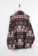 VINTAGE FLEECE 1/4 ZIP 80S AZTEC PATTERN GREY/RED XL