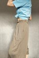 VINTAGE KHAKI CULOTTES, WIDE RETRO SHORTS, HIGH WAIST SHORTS