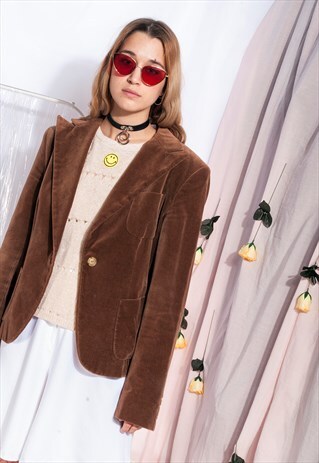 VINTAGE MAX MARA BLAZER 90S VELVET JACKET IN BROWN