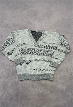 Vintage Knitted Jumper Abstract Patterned Knit Sweater