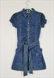 Y2K  BLUE DENIM BUTTONS DOWN BELTED PUFF SLEEVE MINI DRESS