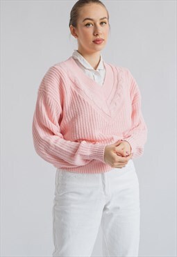 Vintage 80s Oversized Boxy Fit Knitwear Jumper in Pink S