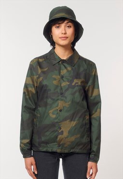 Women's Camouflage Collared Bomber Jacket - Green/Black