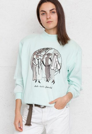 90S VINTAGE GREEN TURTLE NECK PULLOVER SWEATSHIRT