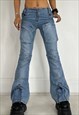 VINTAGE 90S JEANS UTILITY CARGO BOOTCUT FLARE ZIPS GRUNGE 