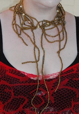 Long Gold Statement Necklace Fairy Grunge Vampy With Pearls