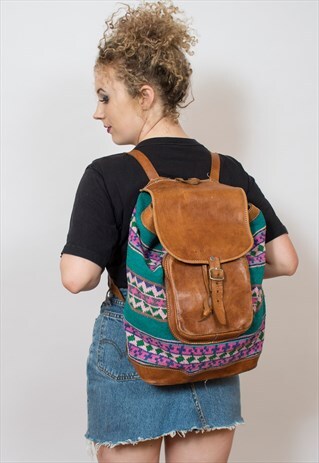 VINTAGE LEATHER AZTEC RUCKSACK BACKPACK