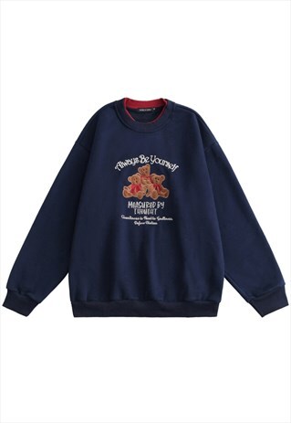 KALODIS VINTAGE BEAR PRINT CASUAL LOOSE SWEATSHIRT
