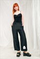 Vintage Trousers Y2K Reworked Feminist Flares in Black Linen