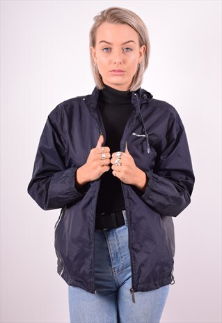 REEBOK WOMENS VINTAGE RAIN JACKET XL NAVY BLUE 90'S