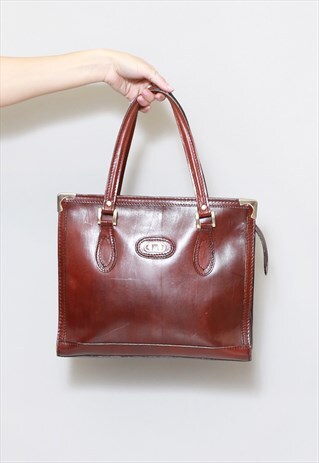 VINTAGE 1970'S DARK BROWN LEATHER HANDBAG