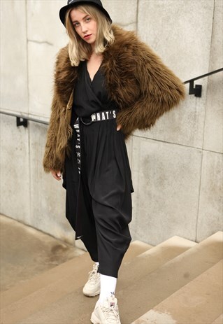 VINTAGE 90'S KHAKI FAUX FUR