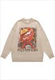 ROBOT SWEATER KNIT DISTRESSED JUMPER TRANSFORMER TOP BLACK