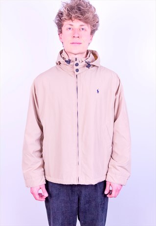 VINTAGE RALPH LAUREN FLEECE LINED HARRINGTON JACKET BEIGE L