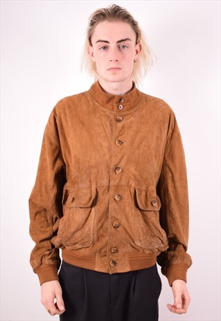 MENS VINTAGE SUEDE JACKET LARGE BROWN 90S