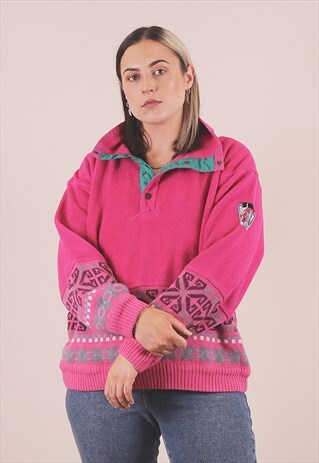 VINTAGE 90'S PINK CROPPED PULLOVER FLEECE /A15039