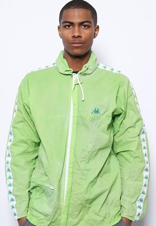 VINTAGE KAPPA WINDBREAKER TAPE LOGO JACKET GREEN