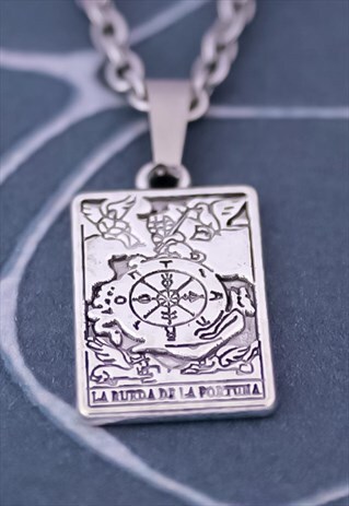 CRW SILVER WHEEL OF FORTUNE TAROT CARD NECKLACE