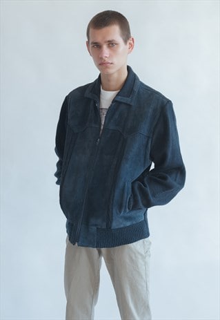 VINTAGE 70S BOHO MINIMAL JACKET IN BLUE SUEDE