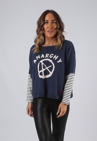 VINTAGE CROPPED SWEATSHIRT STRIPED BICH ANARCHY PRINT (DLAR)
