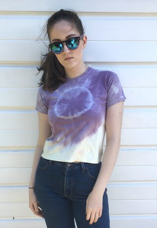 WOMENS VINTAGE FESTIVAL PURPLE CREAM TIE DYE TSHIRT TOP