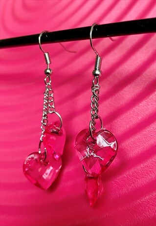 VINTAGE INSPIRED HEART EARRINGS WITH PINK PENDANTS & SILVER