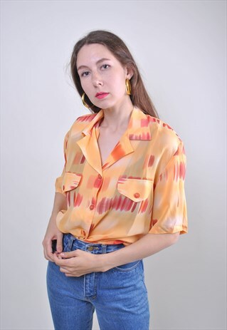 80S ORANGE PATTERN VOCATION WOMEN BLOUSE