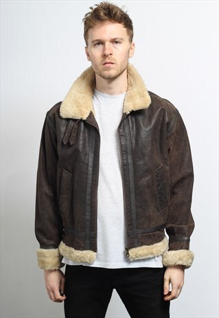 VINTAGE LEATHER AVIATOR FLEECE JACKET