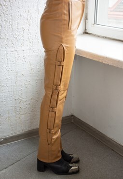 Vintage Authentic Y2K Camel Brown Leather Trousers