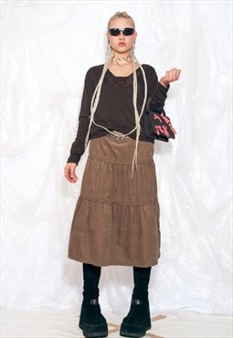 Vintage Y2K Wool Knit Jumper in Brown w Crocheted Lace
