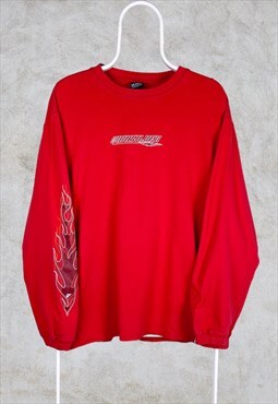 Vintage Quiksilver Red T-Shirt Spell Out Long Sleeve Large