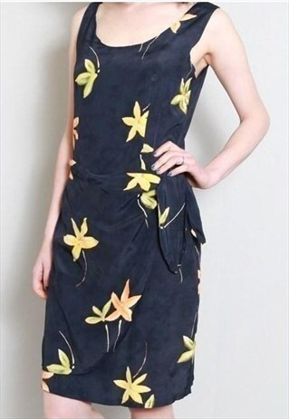 VINTAGE 1990'S BLACK FLORAL SHIFT DRESS