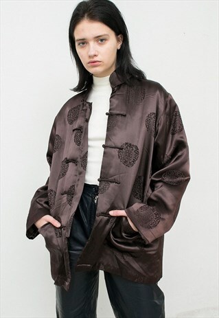 VINTAGE WOMEN'S BLAZER BROWN SHINY EMBROIDERY JACKET