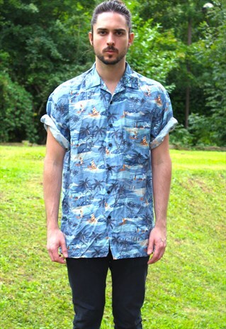 VINTAGE 90S SILK HAWAIIAN USA SHIRT LARGE FESTIVAL RARE